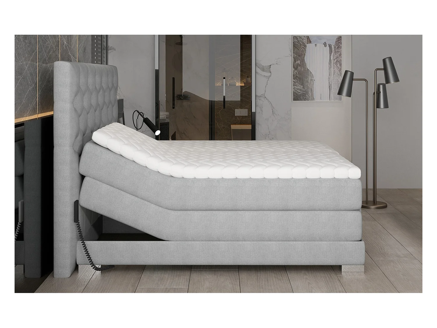 Box Spring Letto Chestic EM (160x200)/Tessuto-Grigio