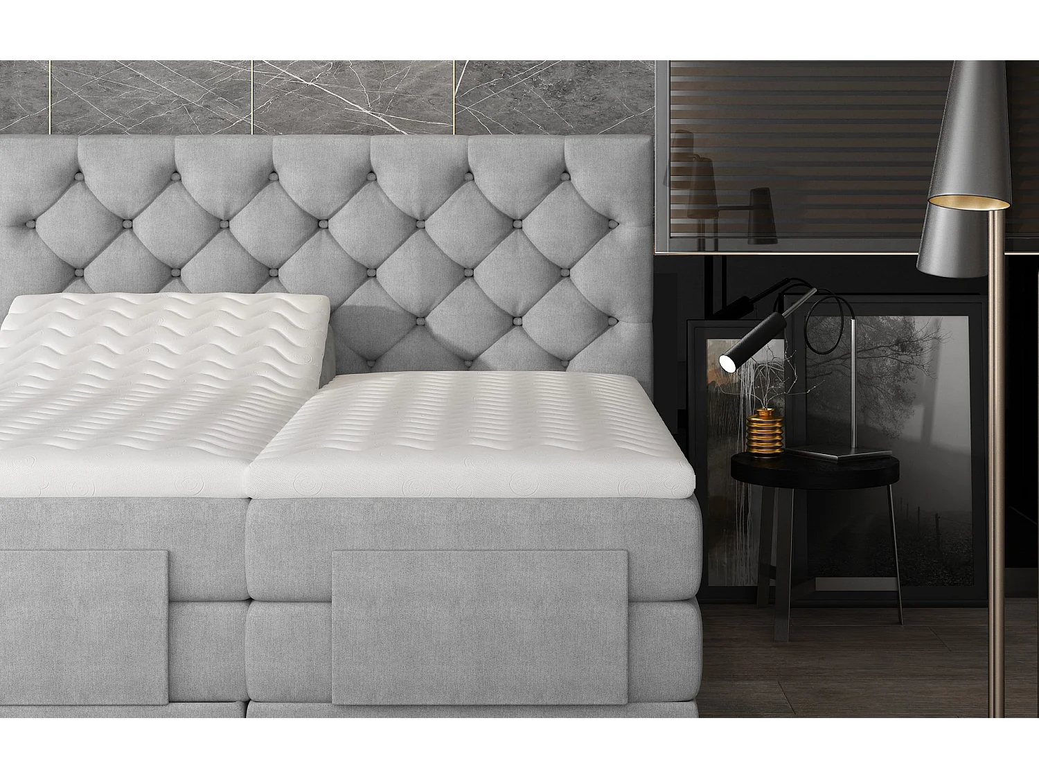 Box Spring Letto Chestic EM (160x200)/Tessuto-Grigio