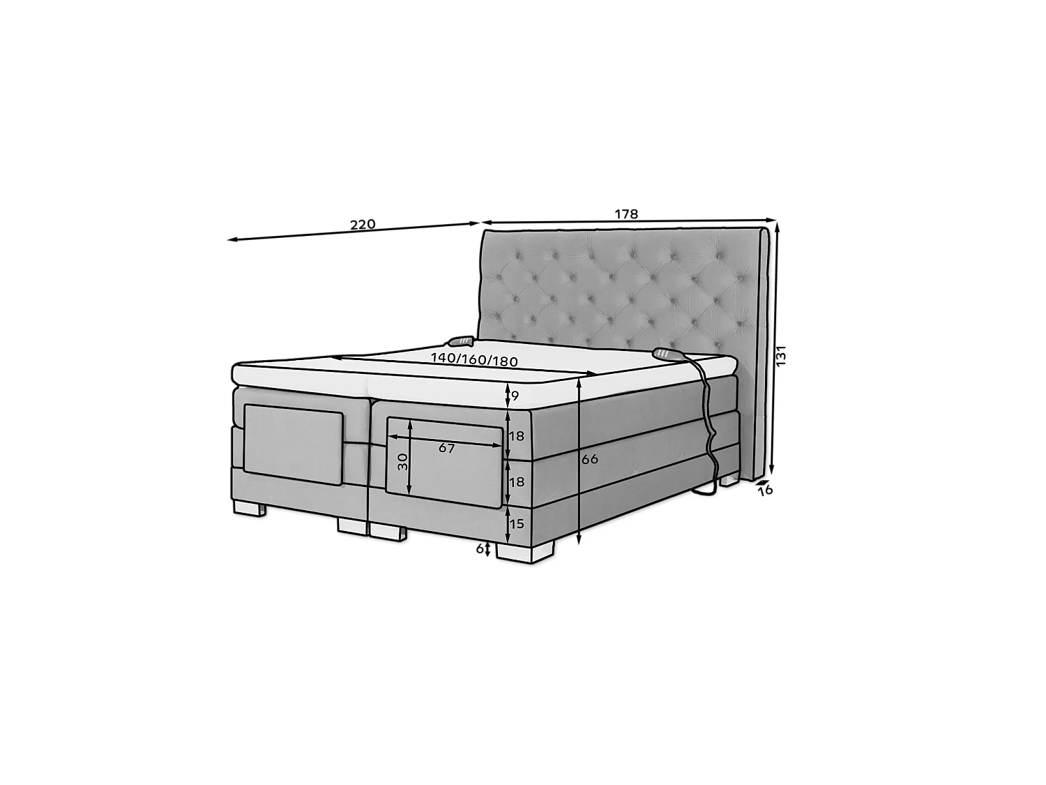 Box Spring Letto Chestic EM (160x200)/Tessuto-Grigio
