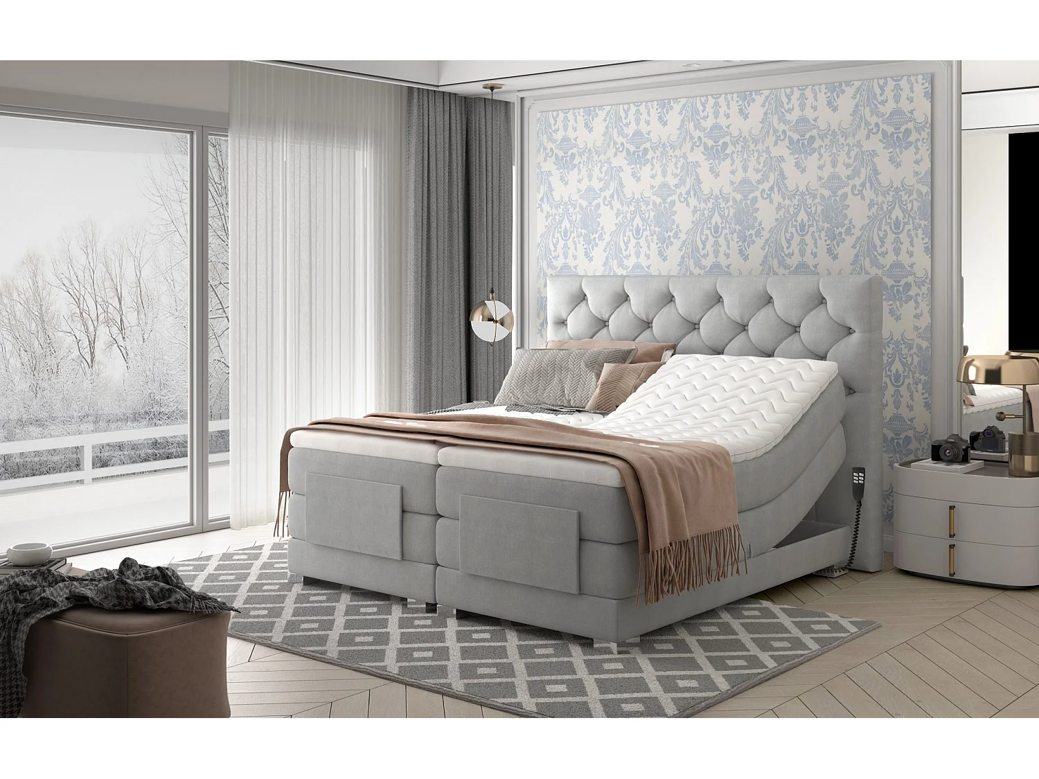 Box Spring Lit Chestic EM (160x200)/Tissu-Gris