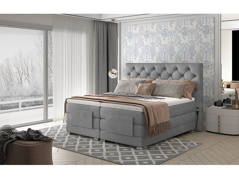 Box Spring Letto Chestic EM (160x200)/Tessuto-Grigio