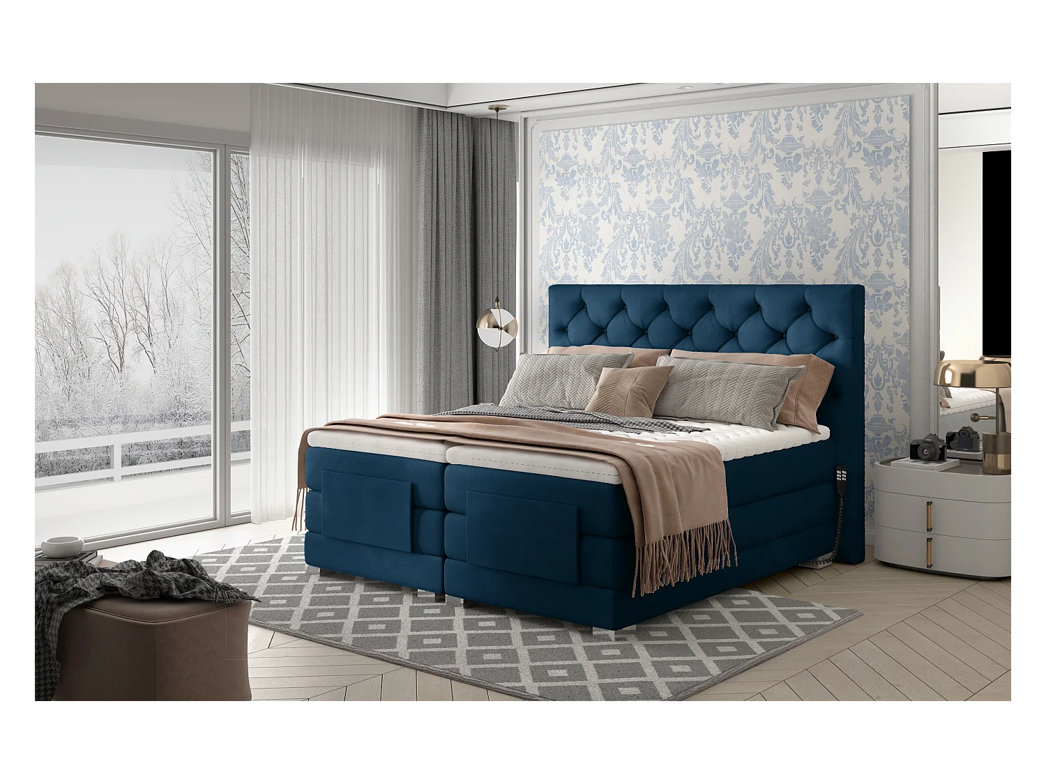 Box Spring Lit Chestic ES (140x200)/Tissu-Bleu