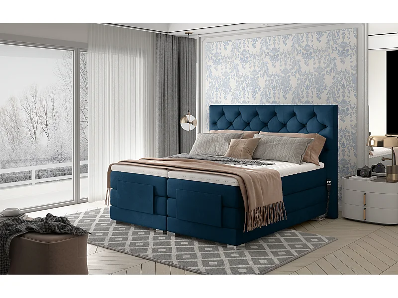 Box Spring Lit Chestic ES (140x200)/Tissu-Bleu