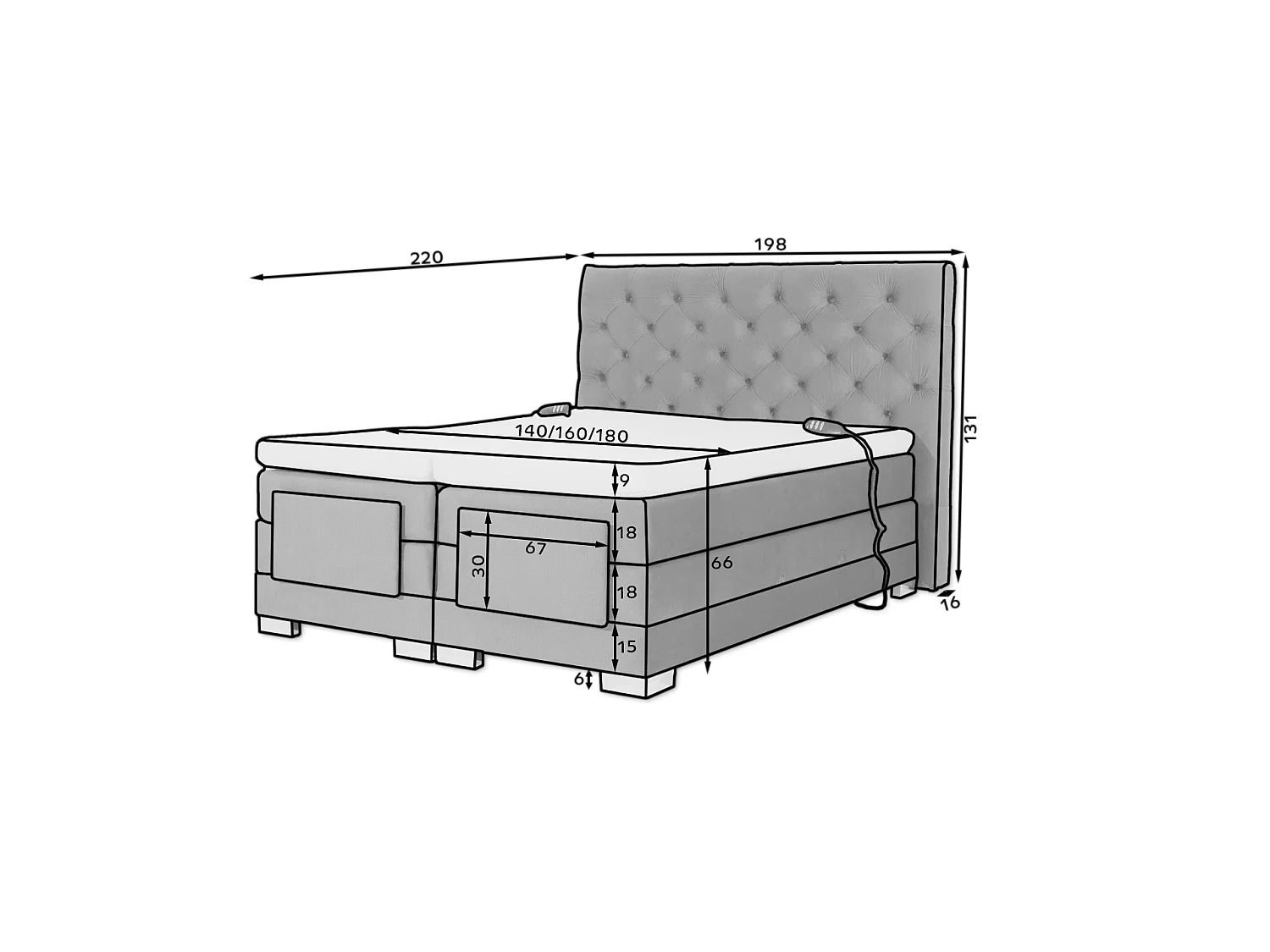 Box Spring Letto Chestic EL (180x200)/Tessuto-Blu