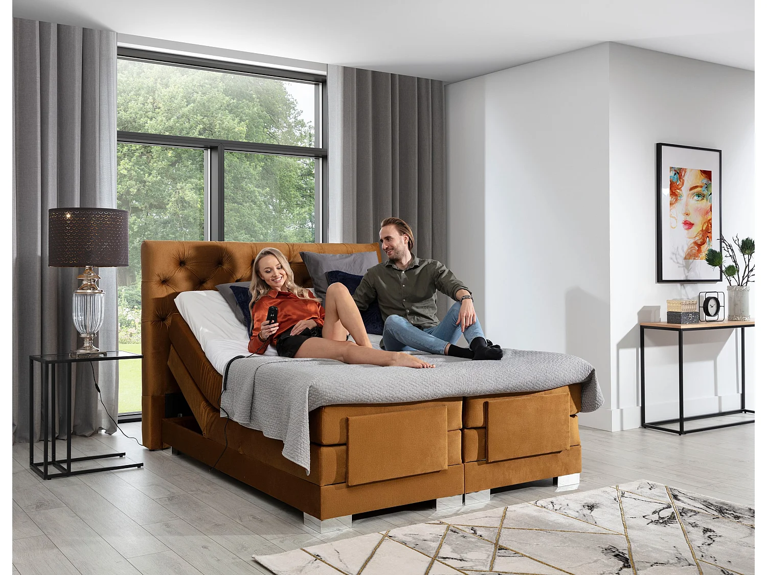 Box Spring Lit Chestic ES (140x200)/Tissu-Marron