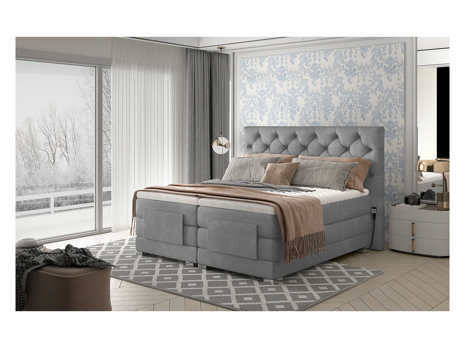 Boxspringbett Chestic ES (140x200)/Stoff-Grau