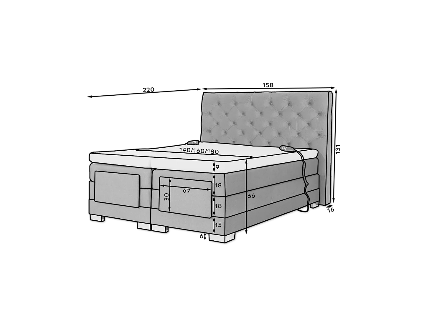 Boxspringbett Chestic ES (140x200)/Stoff-Rose