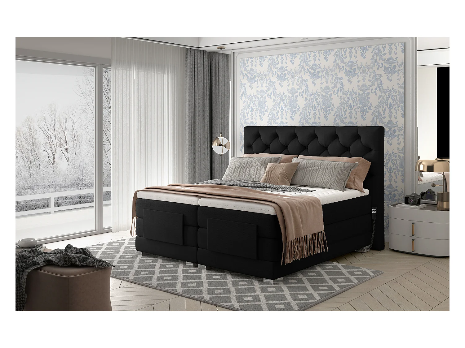 Box Spring Lit Chestic ES (140x200)/Tissu-Noir