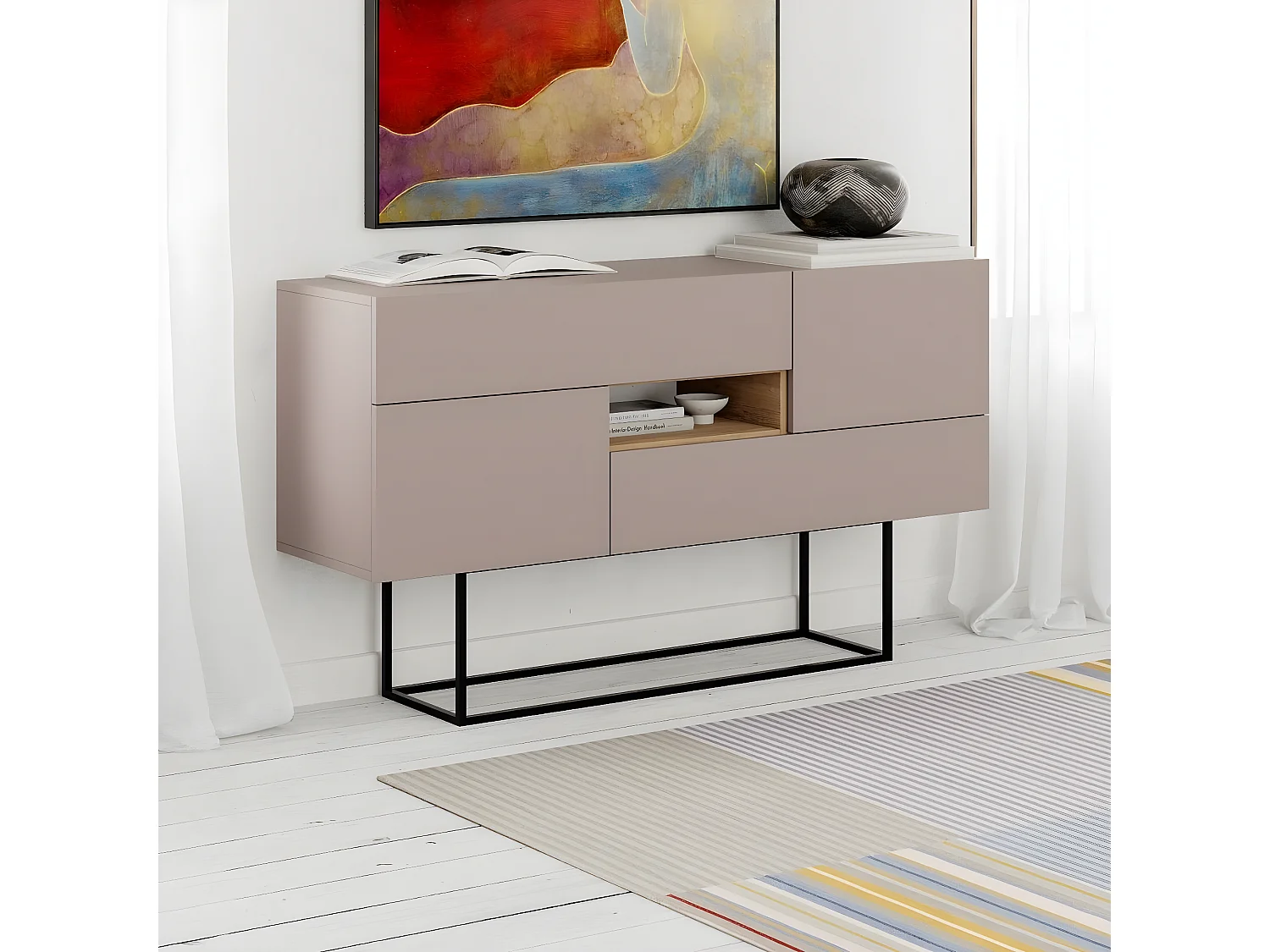 Buffet 2 Portes 2 Tiroirs 1 Niche L145 cm - Titan