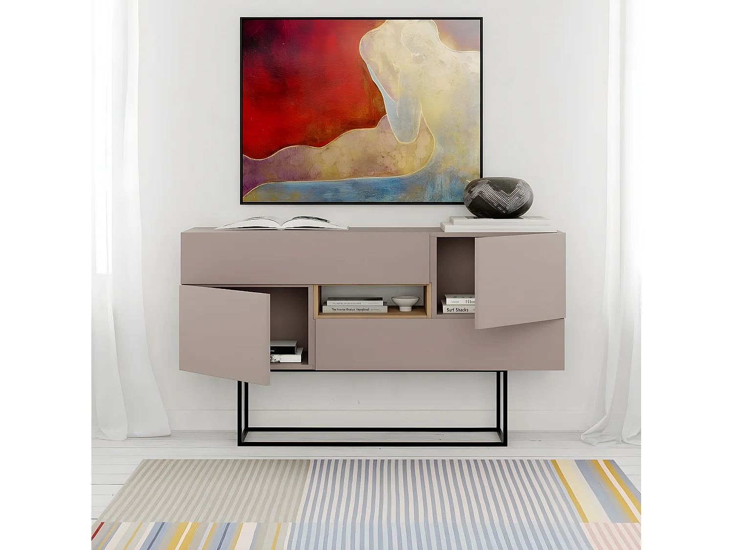 Buffet 2 Portes 2 Tiroirs 1 Niche L145 cm - Titan