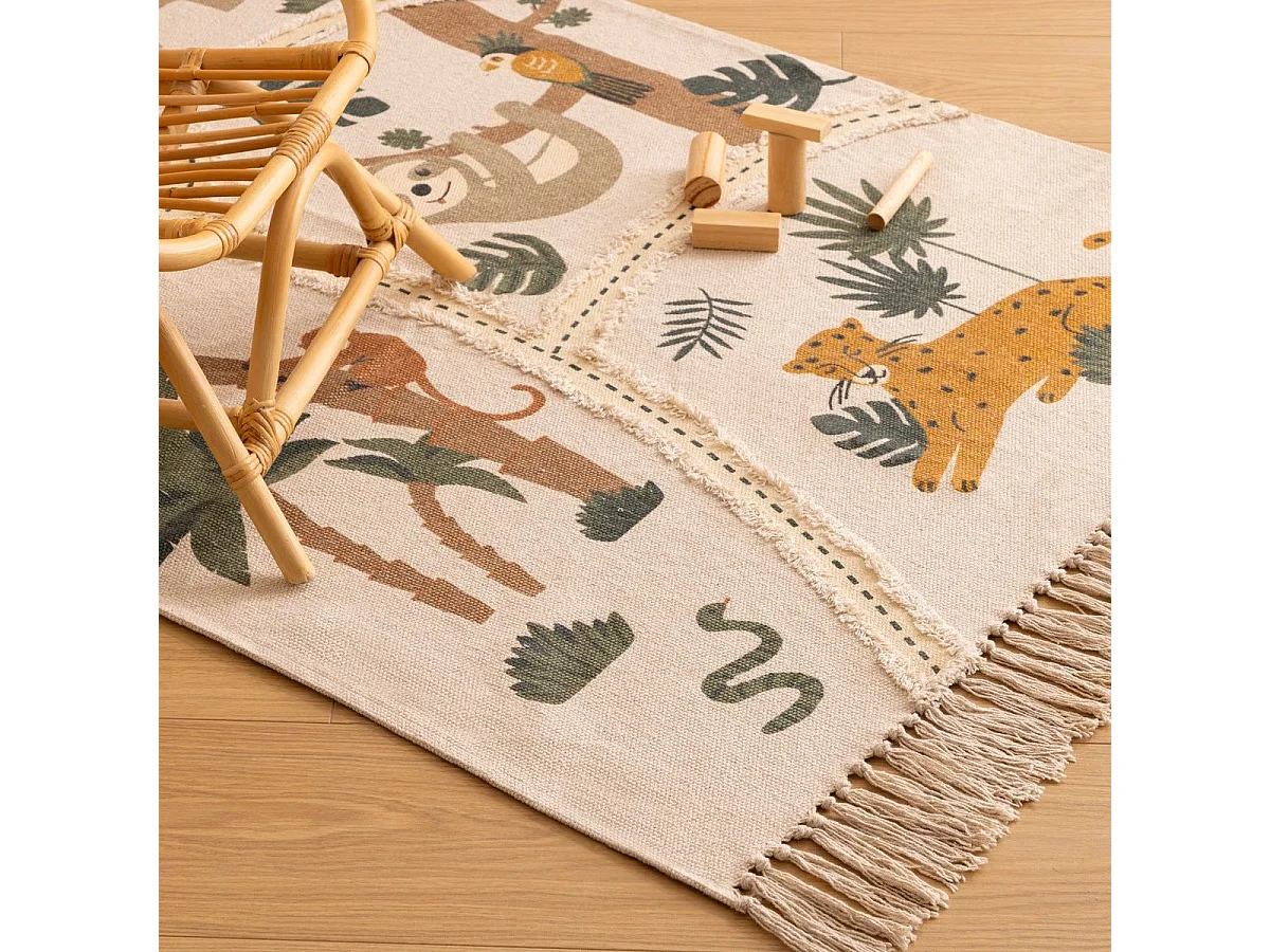 Tapis Enfant "Carte Jungle" 100x150cm Multicolore