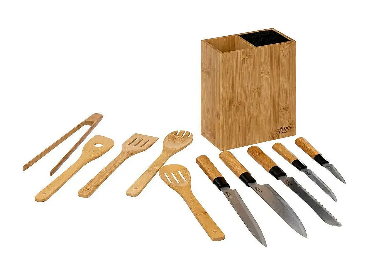 Bloc Couteaux & Ustensiles "Blackbamboo" 35cm Naturel