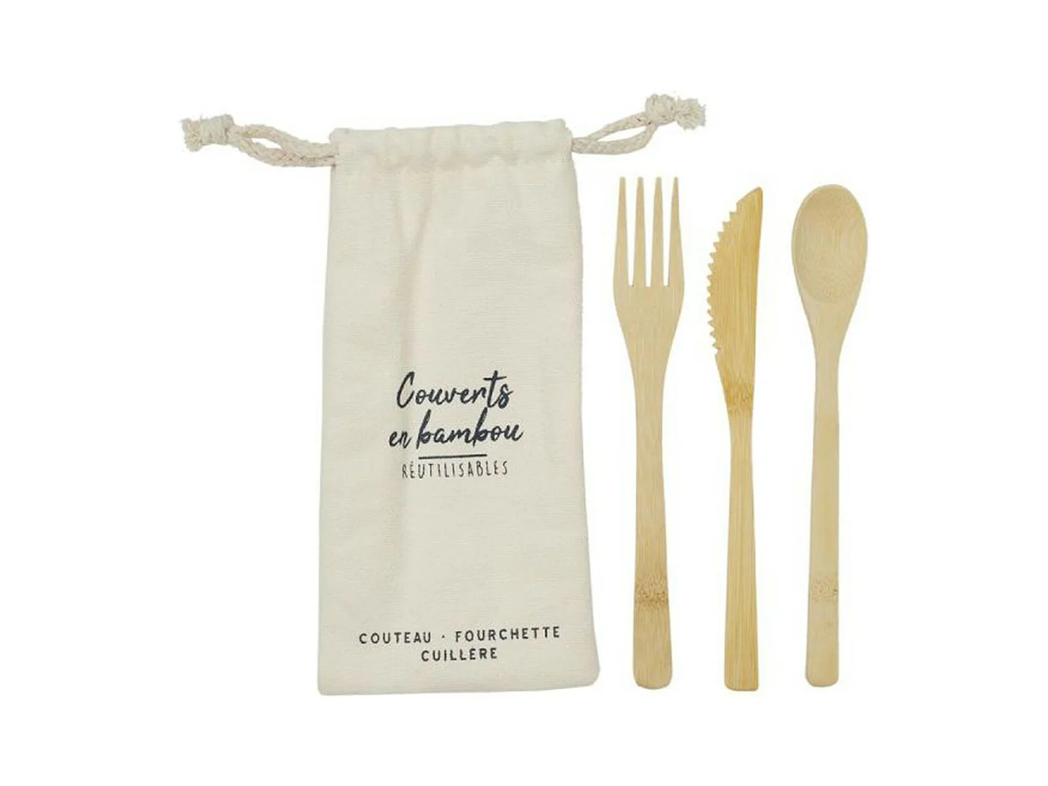 Lot de 3 Couverts Réutilisables "Bambou" 21cm Naturel