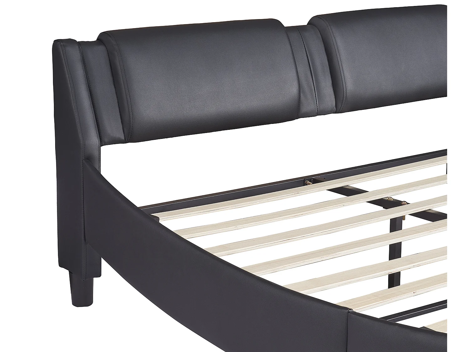 Doppelbett aus Kunstleder 140x200cm mit LED und Lattenrost - Schwarz