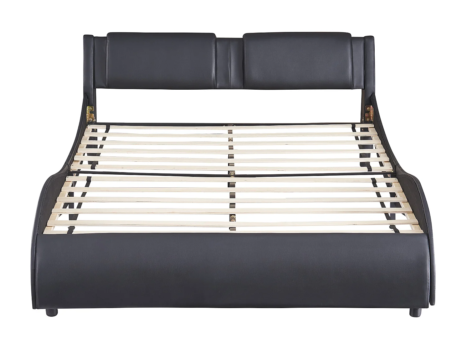 Lit double en similicuir 140x200cm avec LED et sommier à lattes - Noir