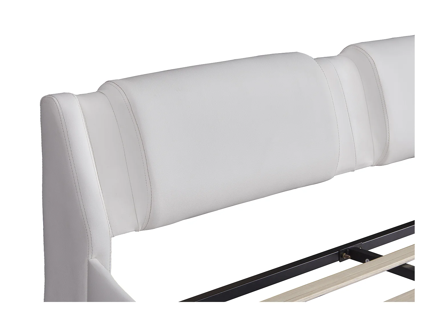 Lit double en similicuir 140x200cm avec LED et sommier à lattes - Blanc