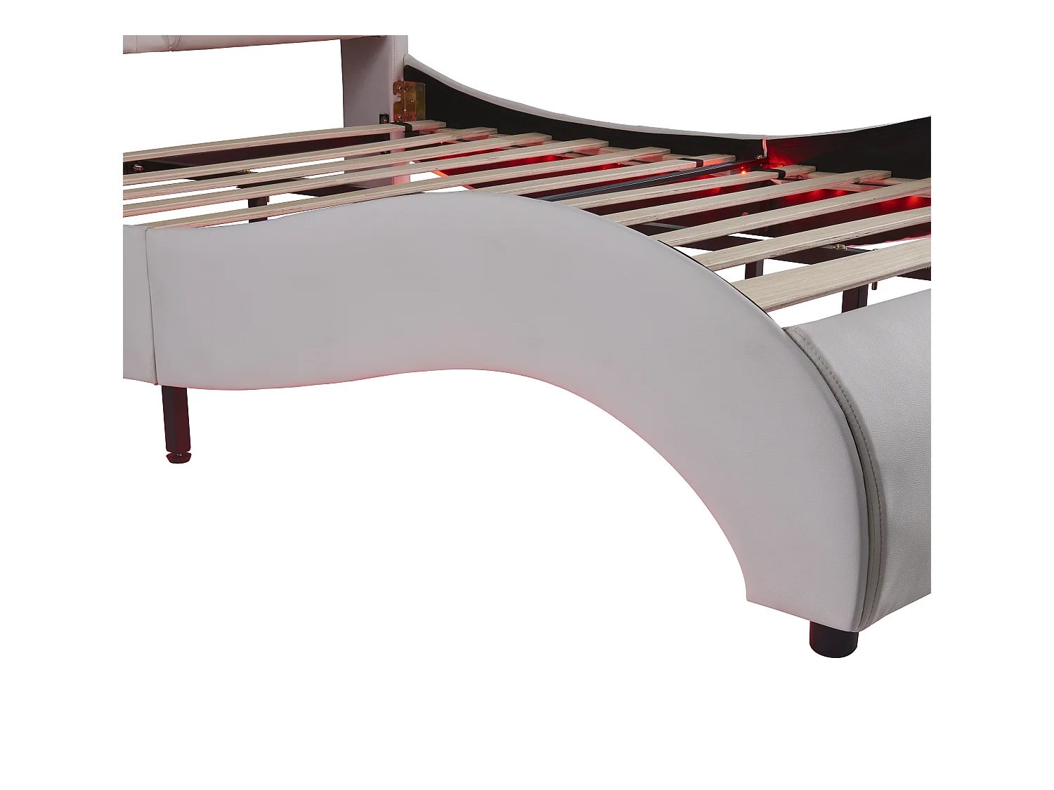 Lit double en similicuir 140x200cm avec LED et sommier à lattes - Blanc