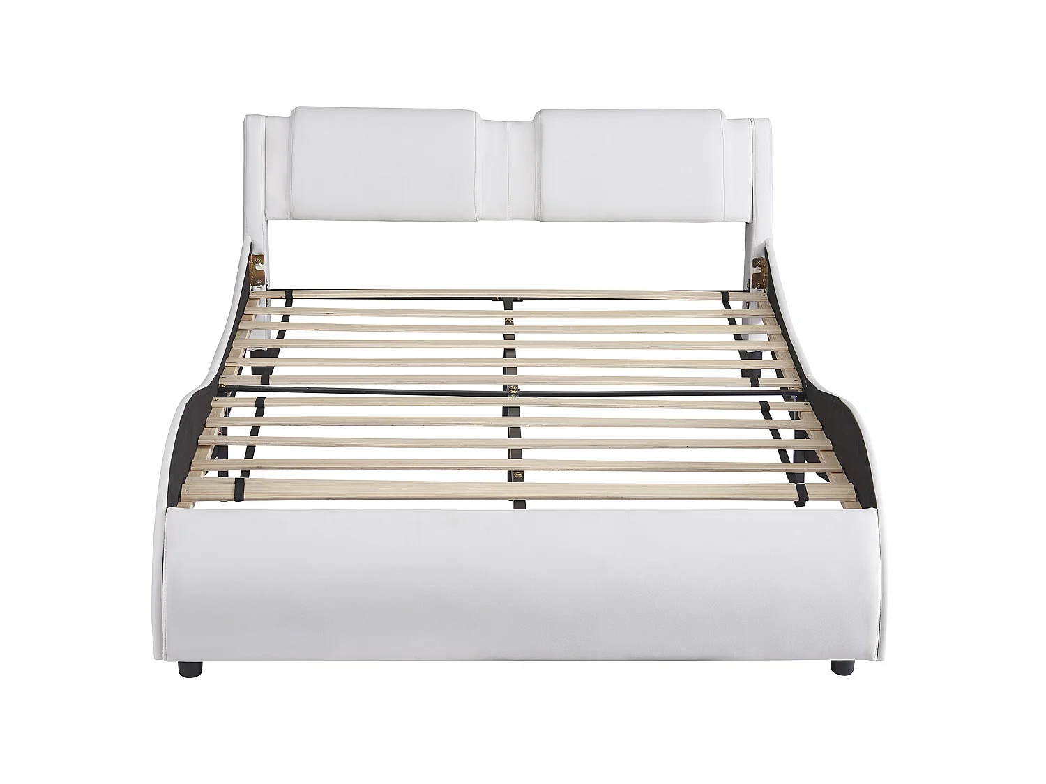 Lit double en similicuir 140x200cm avec LED et sommier à lattes - Blanc