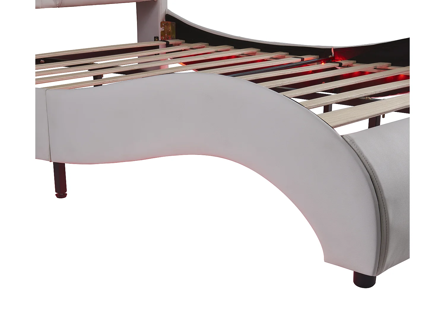 Lit double en similicuir 140x200cm avec LED et sommier à lattes - Blanc