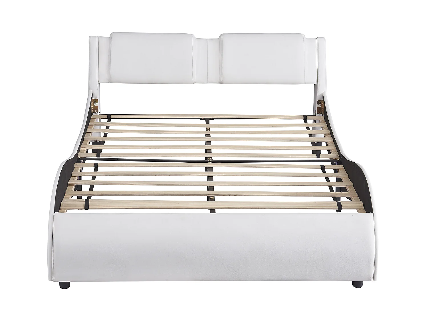 Lit double en similicuir 140x200cm avec LED et sommier à lattes - Blanc