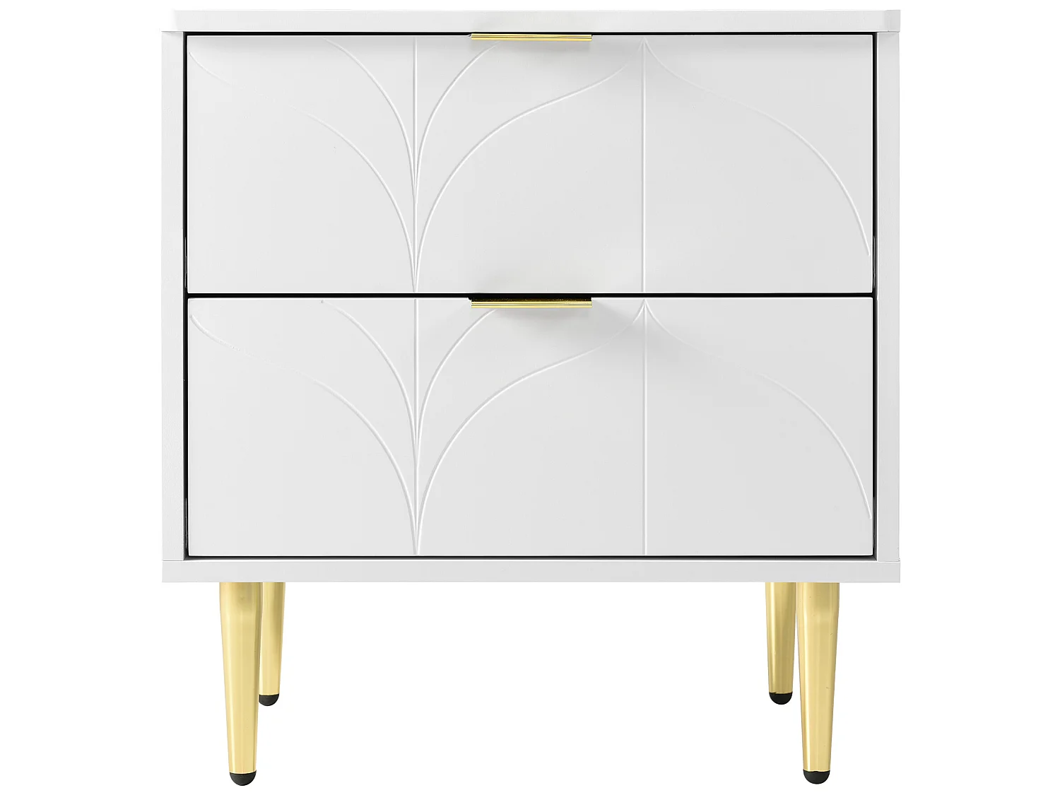 Lot de 2 Tables de chevet avec 2 tiroirs - décorée de motif fleuri - Blanc