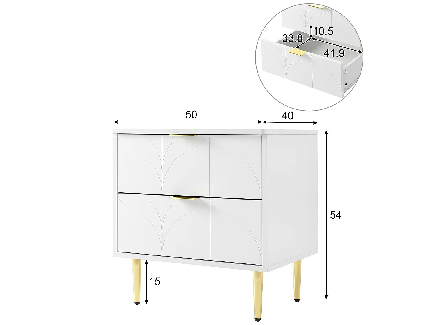Lot de 2 Tables de chevet avec 2 tiroirs - décorée de motif fleuri - Blanc