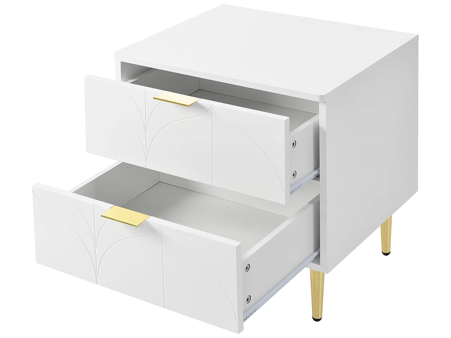 Lot de 2 Tables de chevet avec 2 tiroirs - décorée de motif fleuri - Blanc