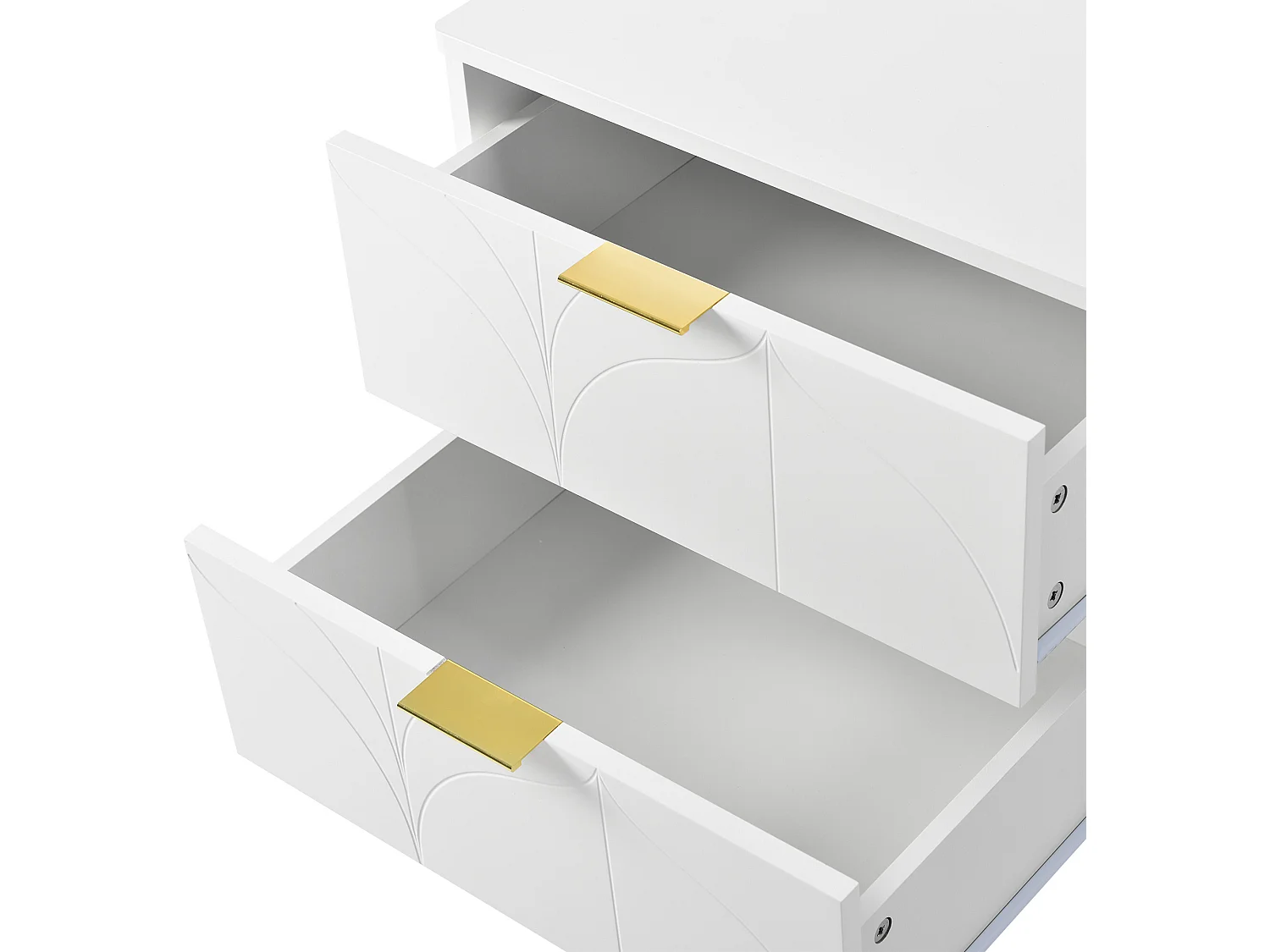 Lot de 2 Tables de chevet avec 2 tiroirs - décorée de motif fleuri - Blanc