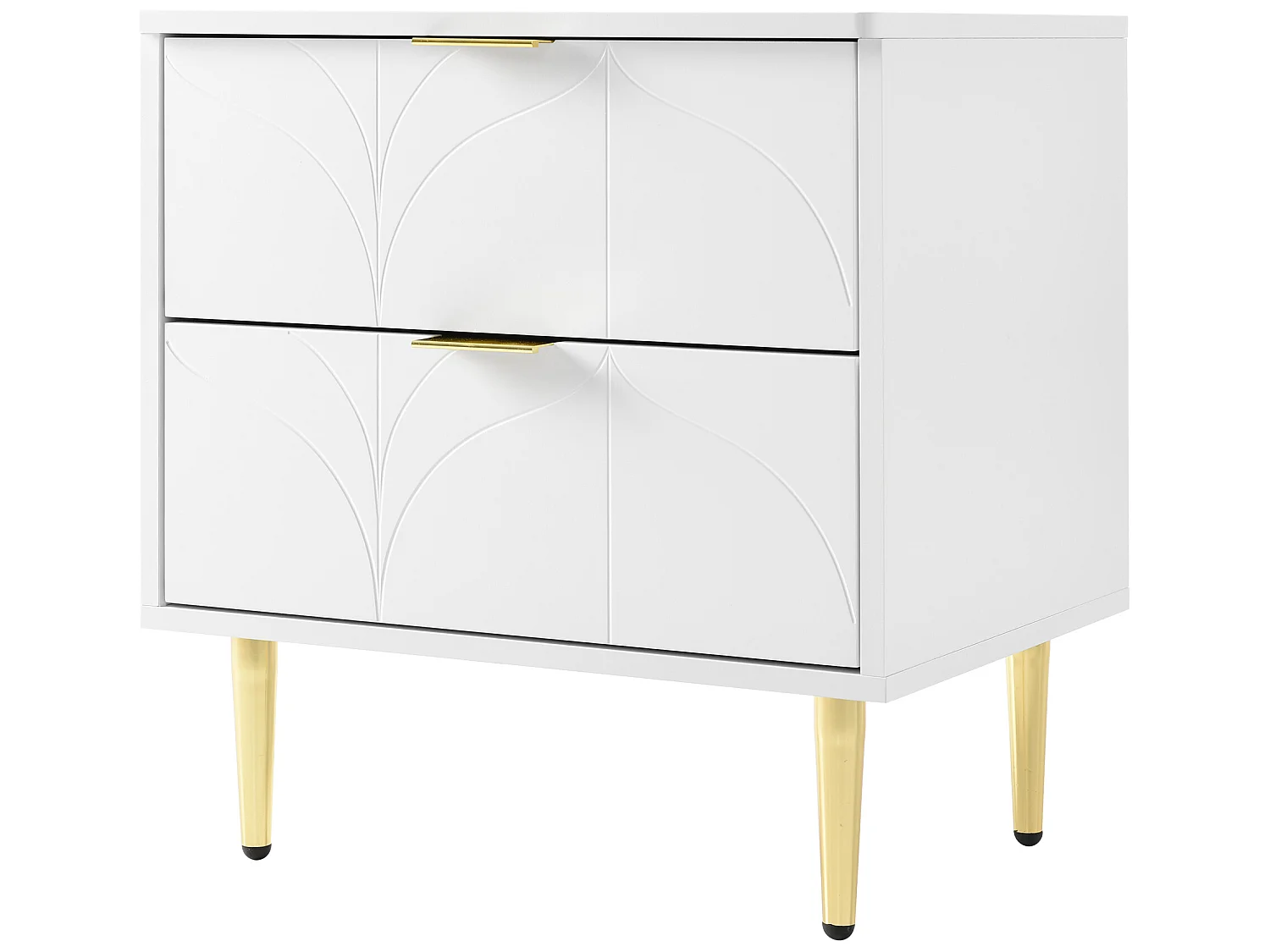 Lot de 2 Tables de chevet avec 2 tiroirs - décorée de motif fleuri - Blanc