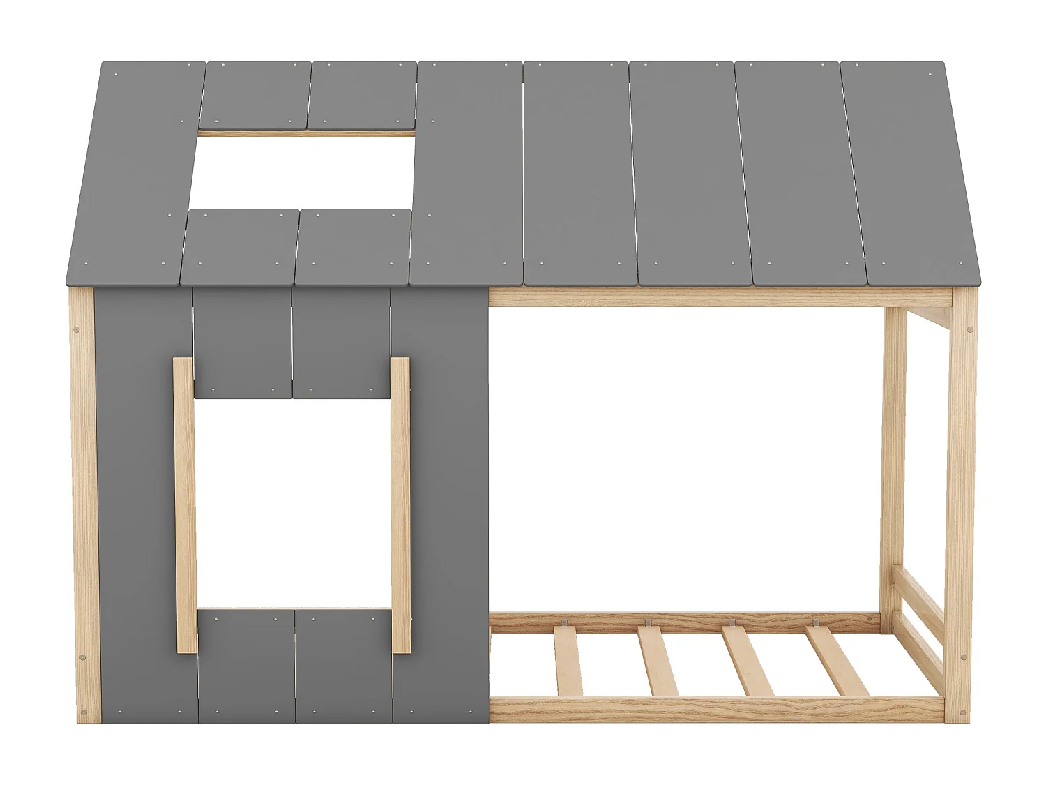 Grenenhouten cabinebed 90x200cm - kinderbed met dak en raam en lattenbodem - Naturel