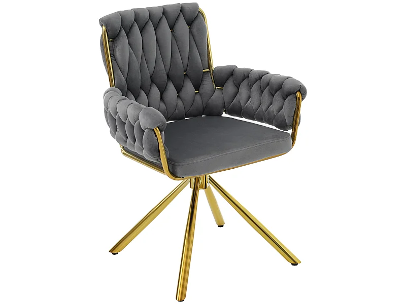 Chaise pivotante en velours avec accoudoirs - pieds en métal doré - Gris