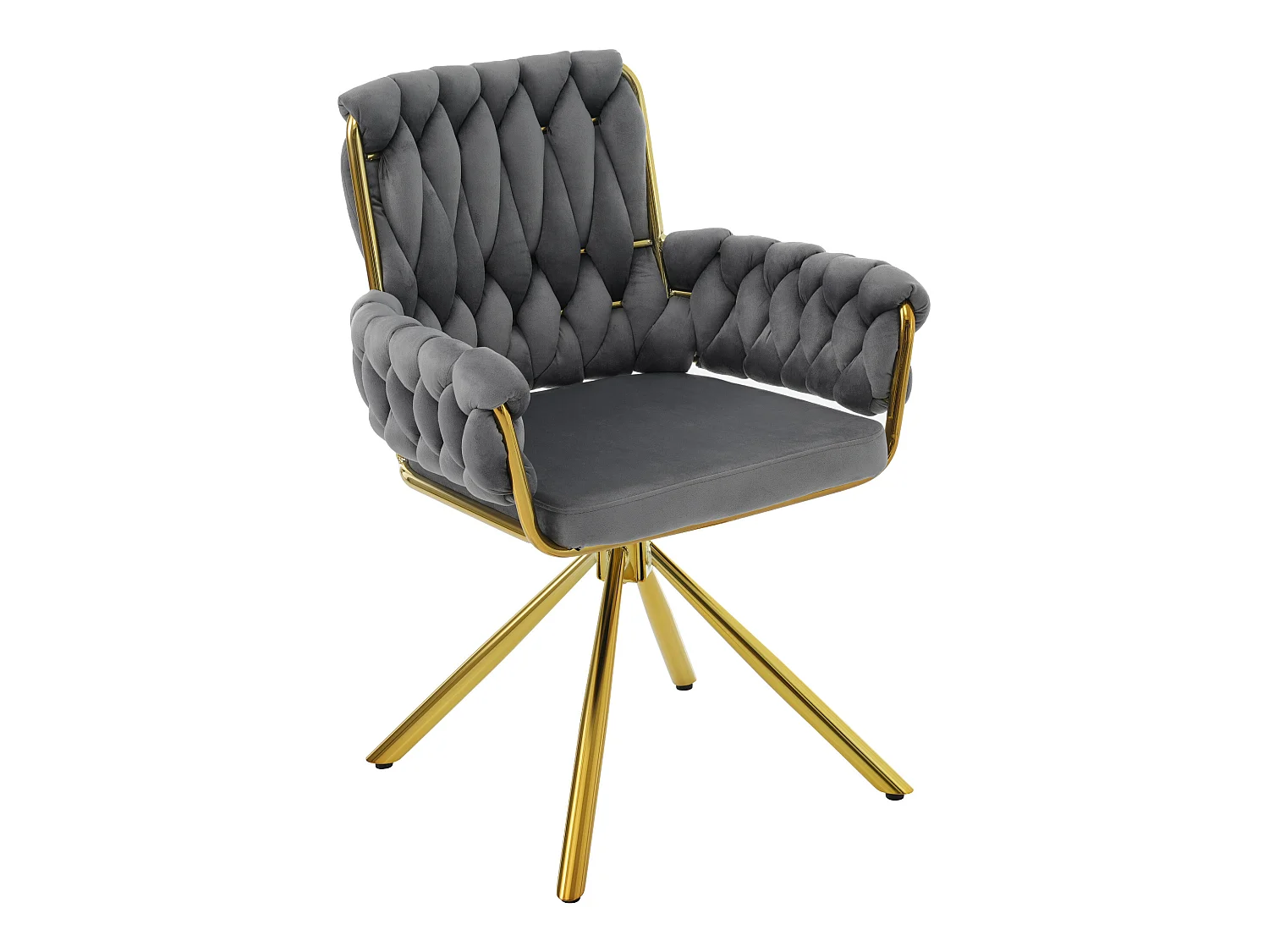 Chaise pivotante en velours avec accoudoirs - pieds en métal doré - Gris