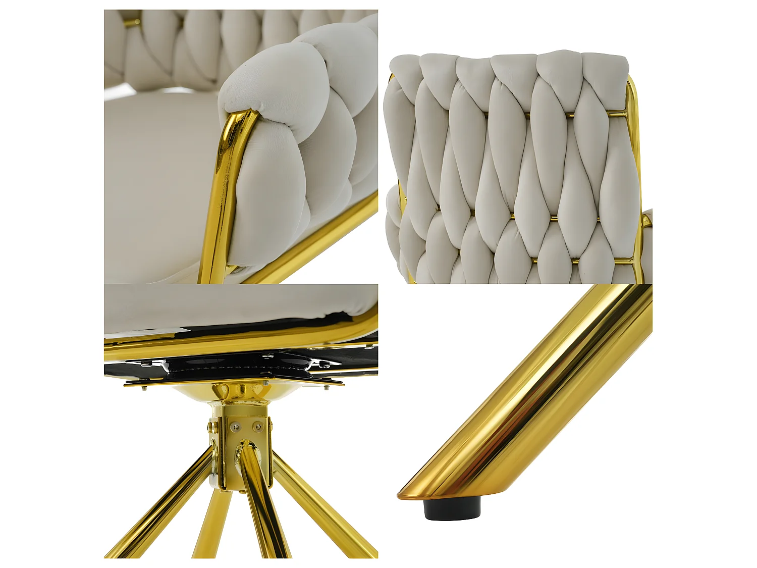 Chaise pivotante en velours avec accoudoirs - pieds en métal doré - Beige