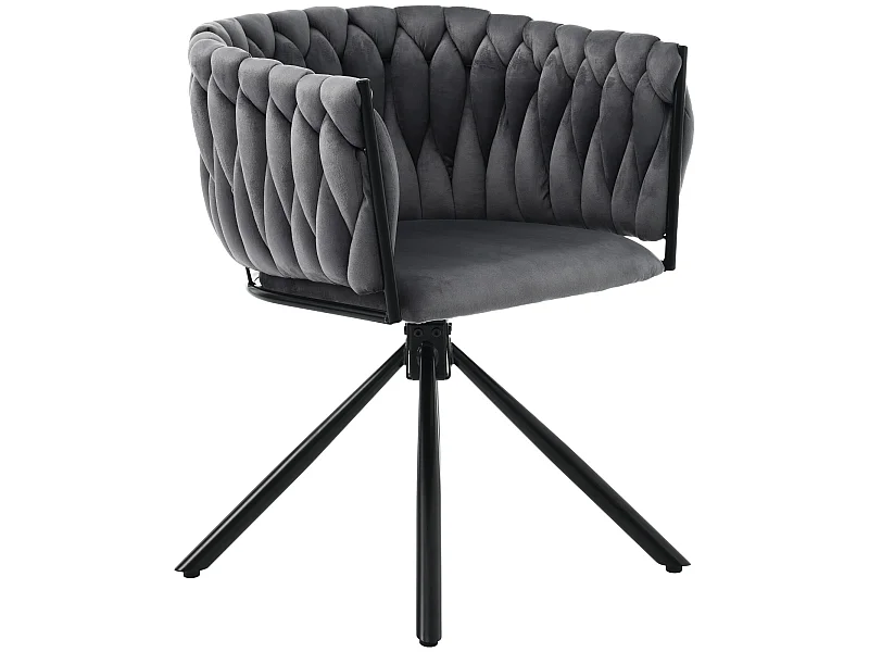 Chaise pivotante en velours avec accoudoirs - pieds en métal - Gris