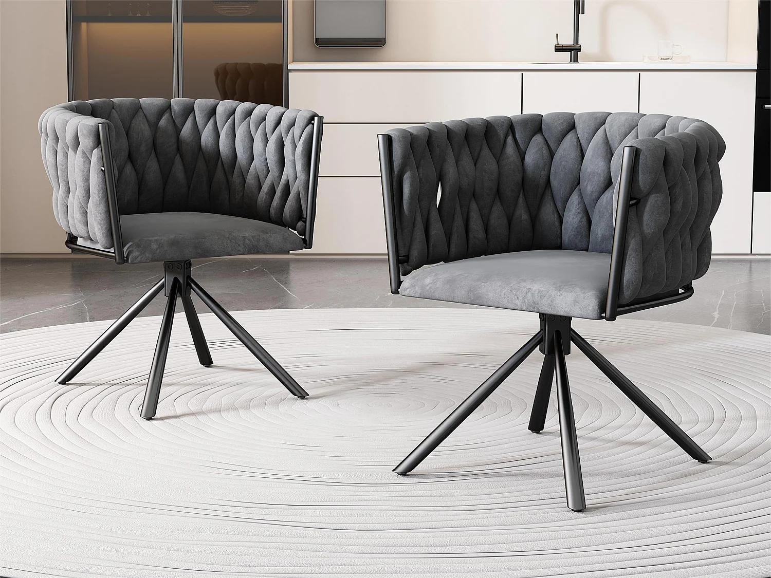 Set van 2 Fluwelen draaistoelen met armleuningen - metalen poten - Grijs