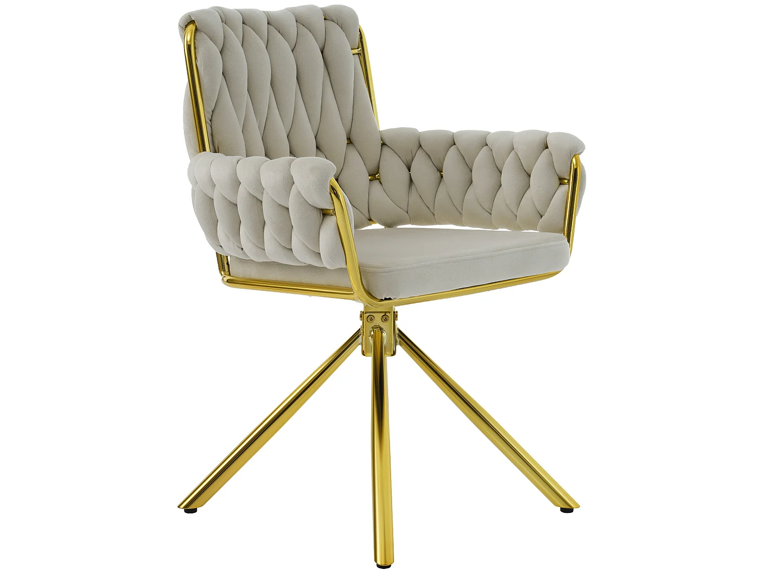 Stuhl 6er-Set aus Samt mit Armlehnen – goldene Metallbeine – Beige