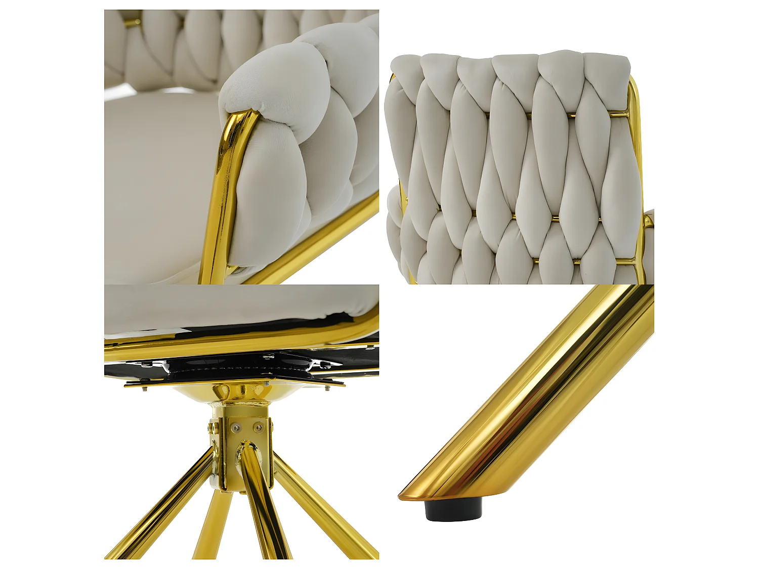 Juego de 6 sillas giratorias de terciopelo con reposabrazos - patas de metal dorado - Beige