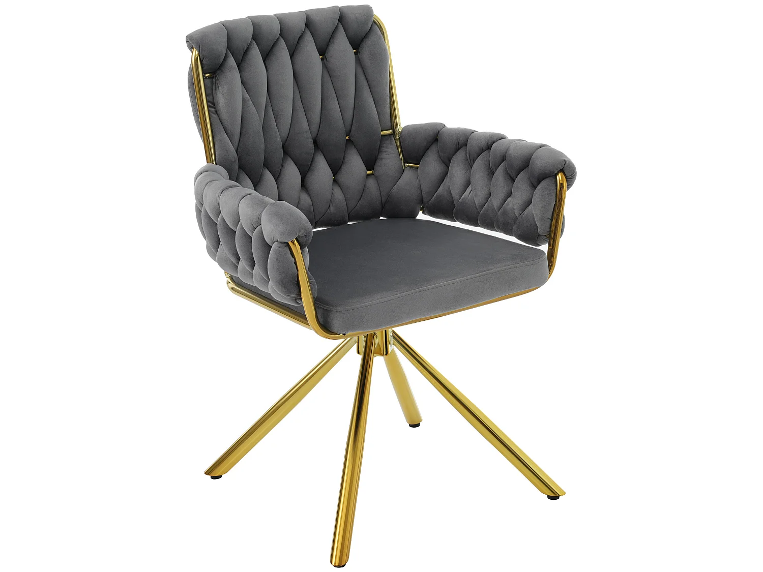 Lot de 2 Chaises pivotantes en velours avec accoudoirs - pieds en métal doré - Gris