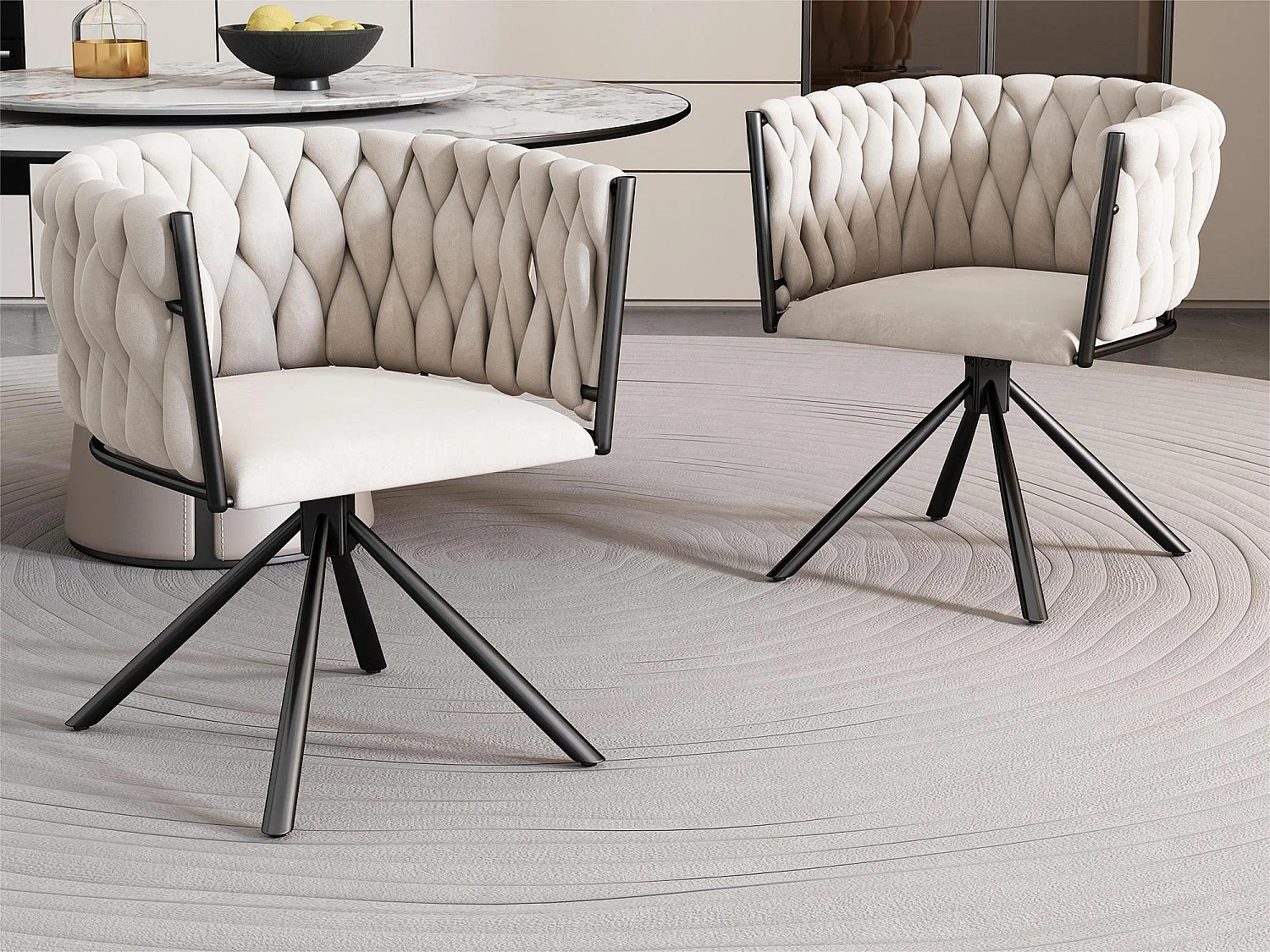 Set van 2 Fluwelen draaistoelen met armleuningen - metalen poten - Beige