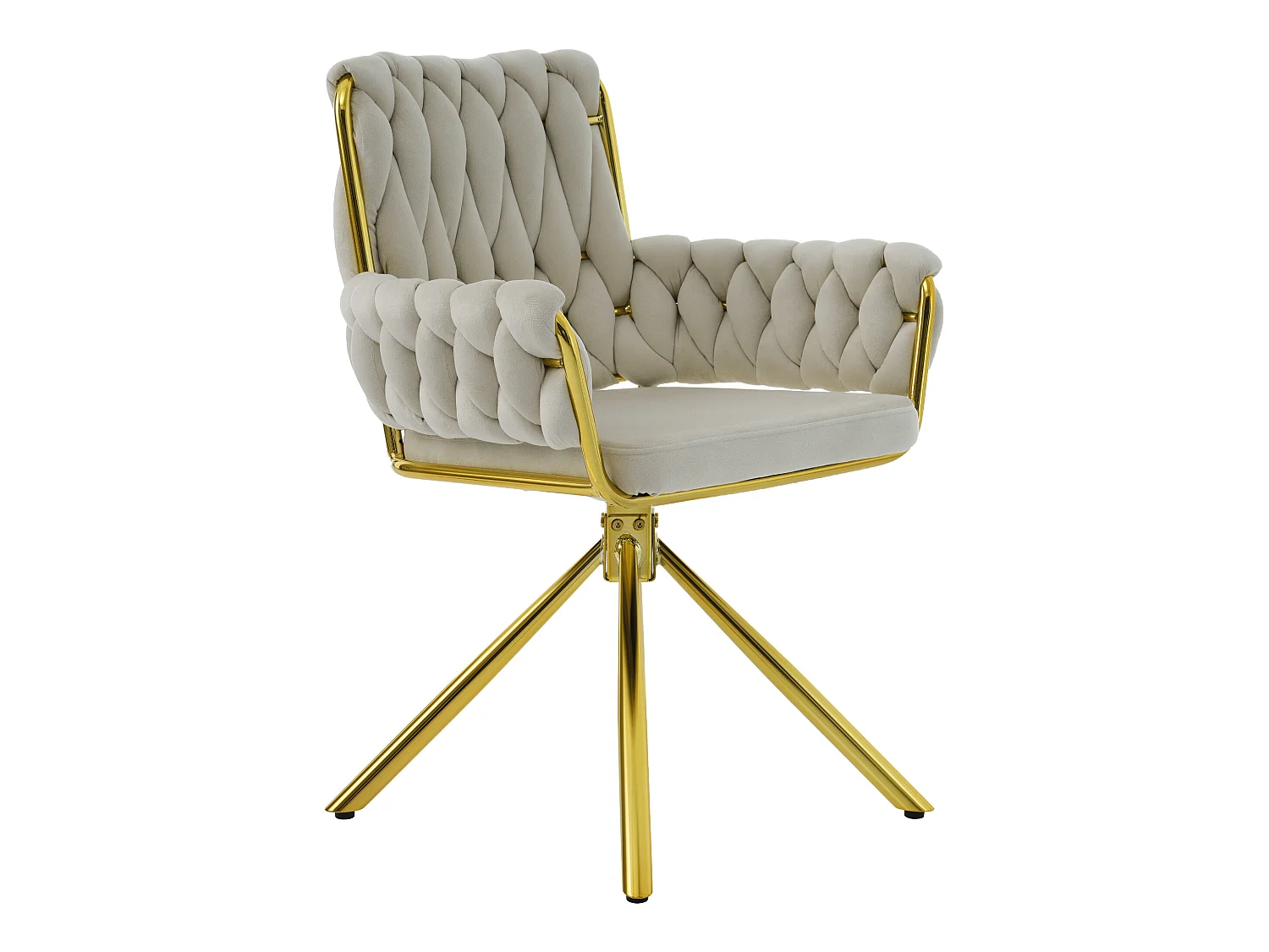 Lot de 4 Chaises pivotantes en velours avec accoudoirs - pieds en métal doré - Beige