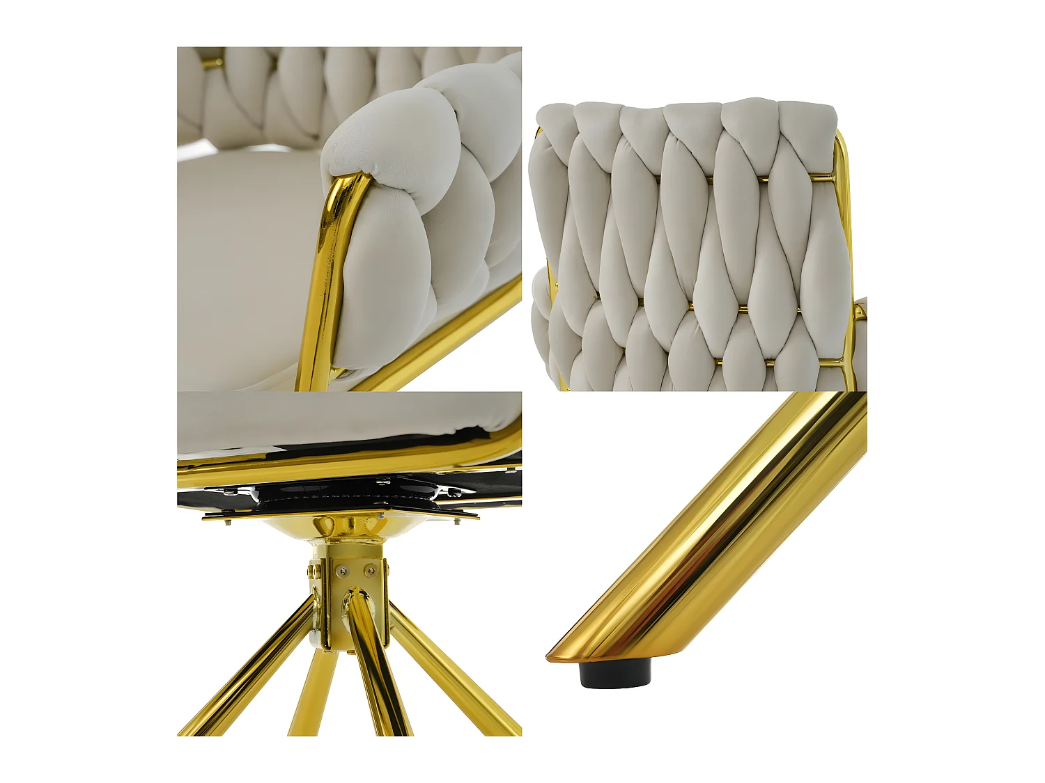 Lot de 4 Chaises pivotantes en velours avec accoudoirs - pieds en métal doré - Beige