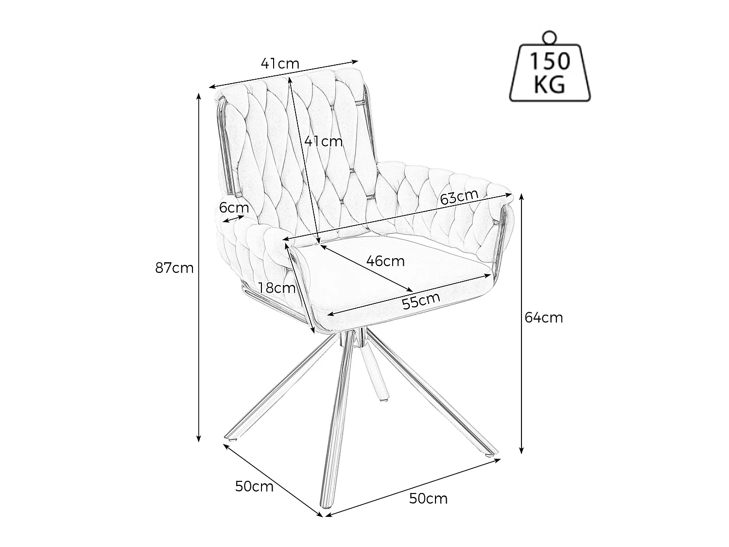 Lot de 4 Chaises pivotantes en velours avec accoudoirs - pieds en métal doré - Beige