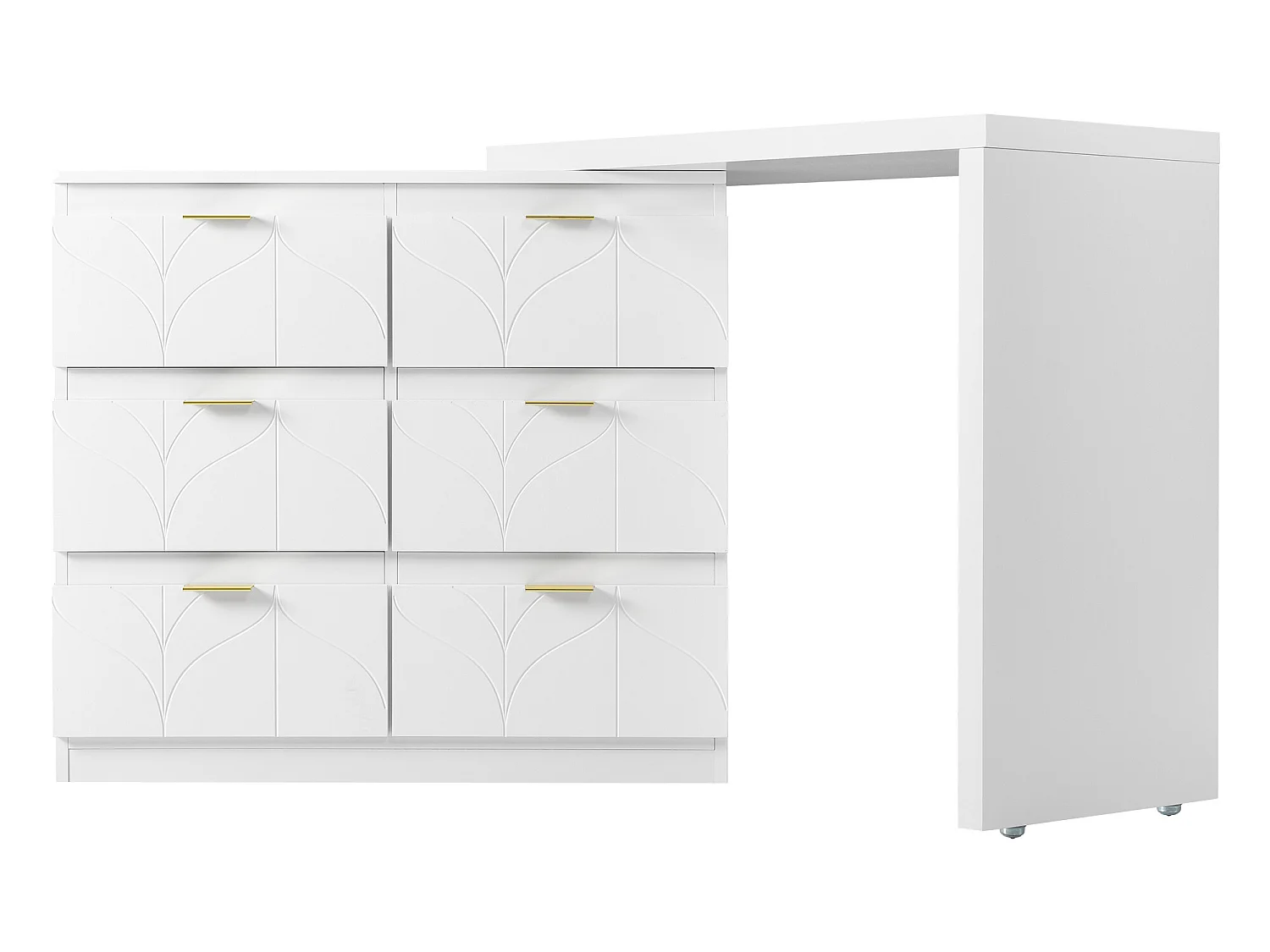 Eigentijdse Scandinavische draaibare kaptafel met 6 lades - versierd met bloemmotief - Wit