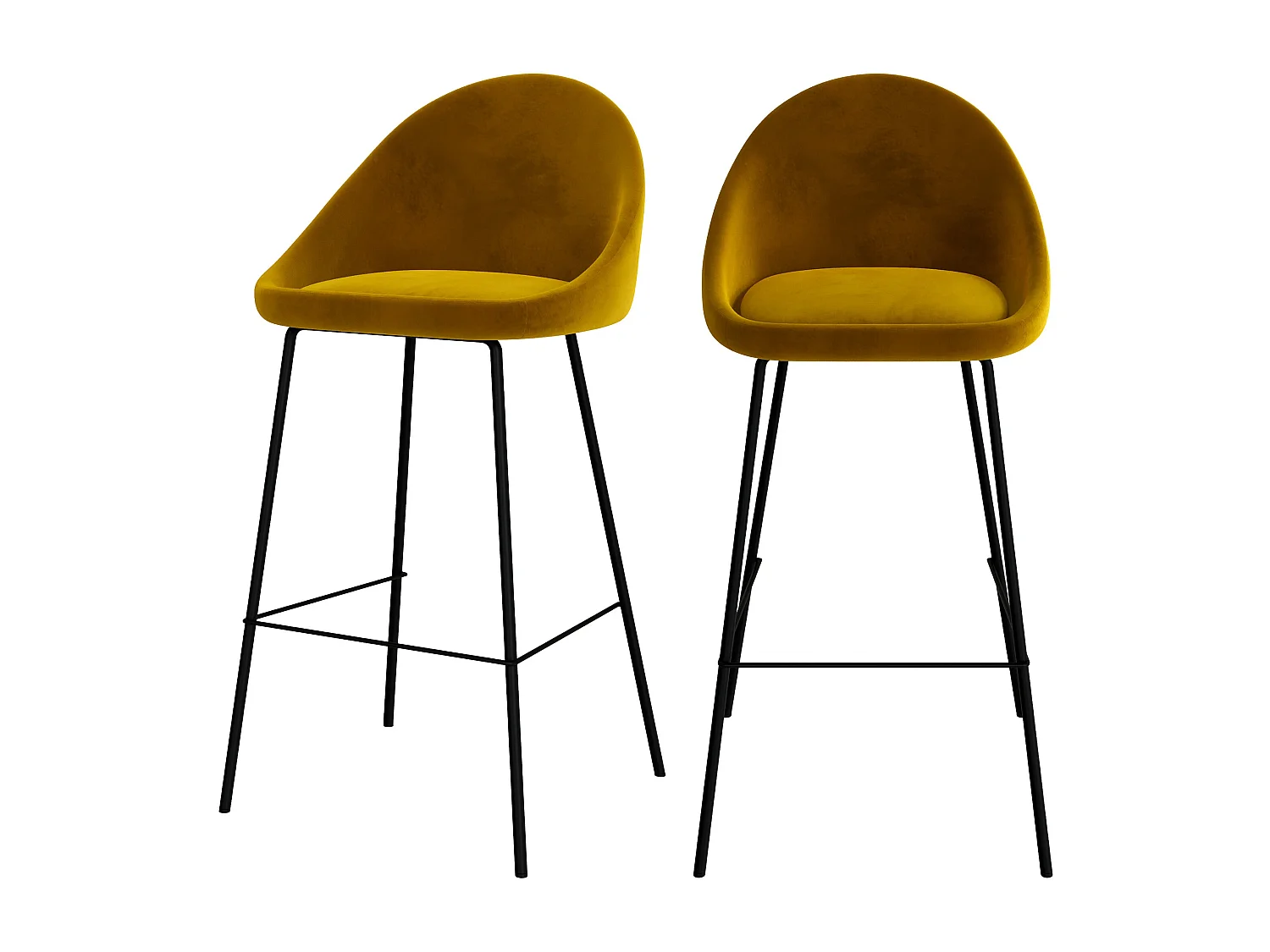Lot de 2 chaises de bar en velours jaune 75 cm - Misty
