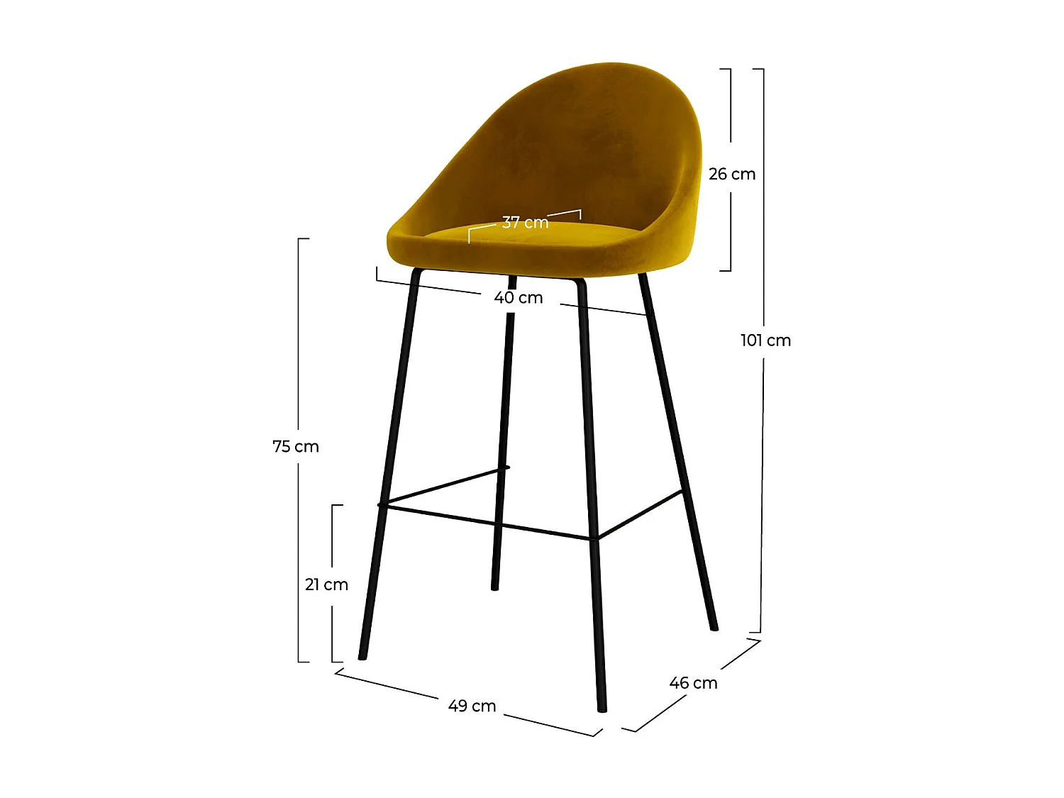Lot de 2 chaises de bar en velours jaune 75 cm - Misty
