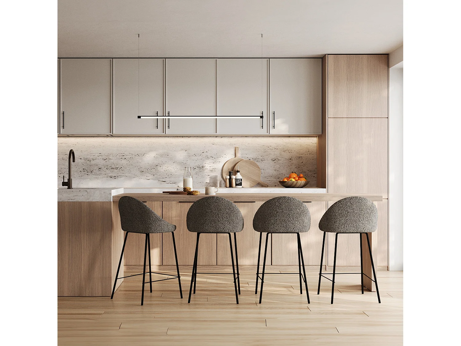 Set di 2 sedie per isola centrale in tessuto grigio 65 cm - Misty