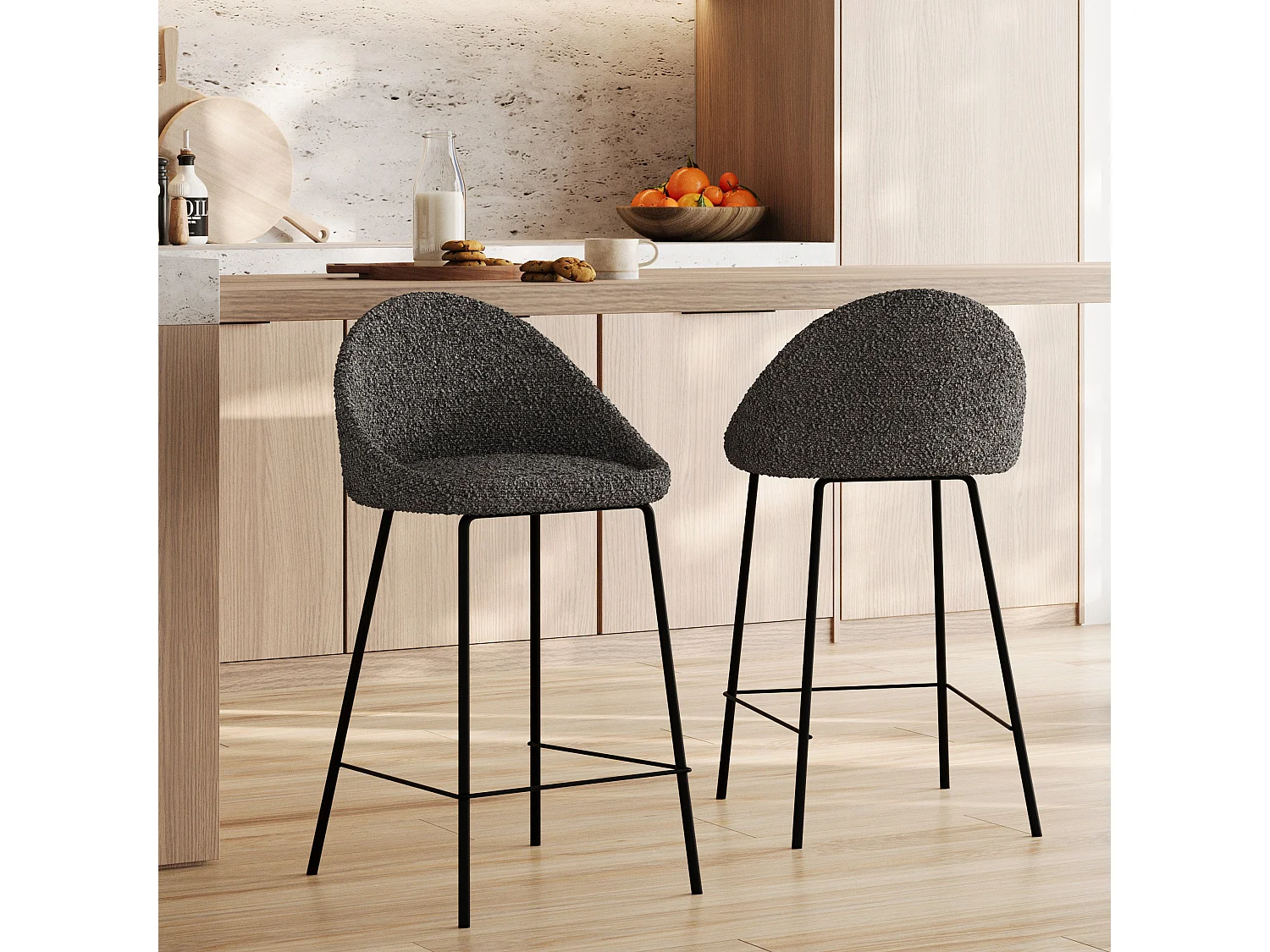 Set de 2 sillas para isla de cocina en tela gris 65 cm - Misty