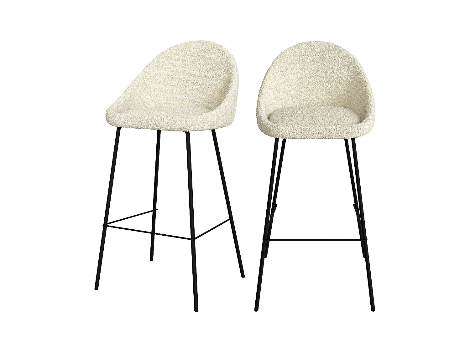 Lot de 2 chaises de bar en tissu bouclette blanche 75 cm - Misty