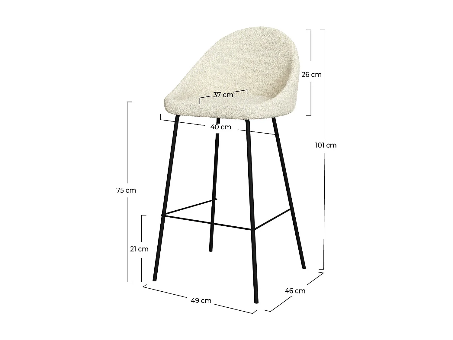 Set de 2 sillas de bar de media altura en tela beige 75 cm - Misty