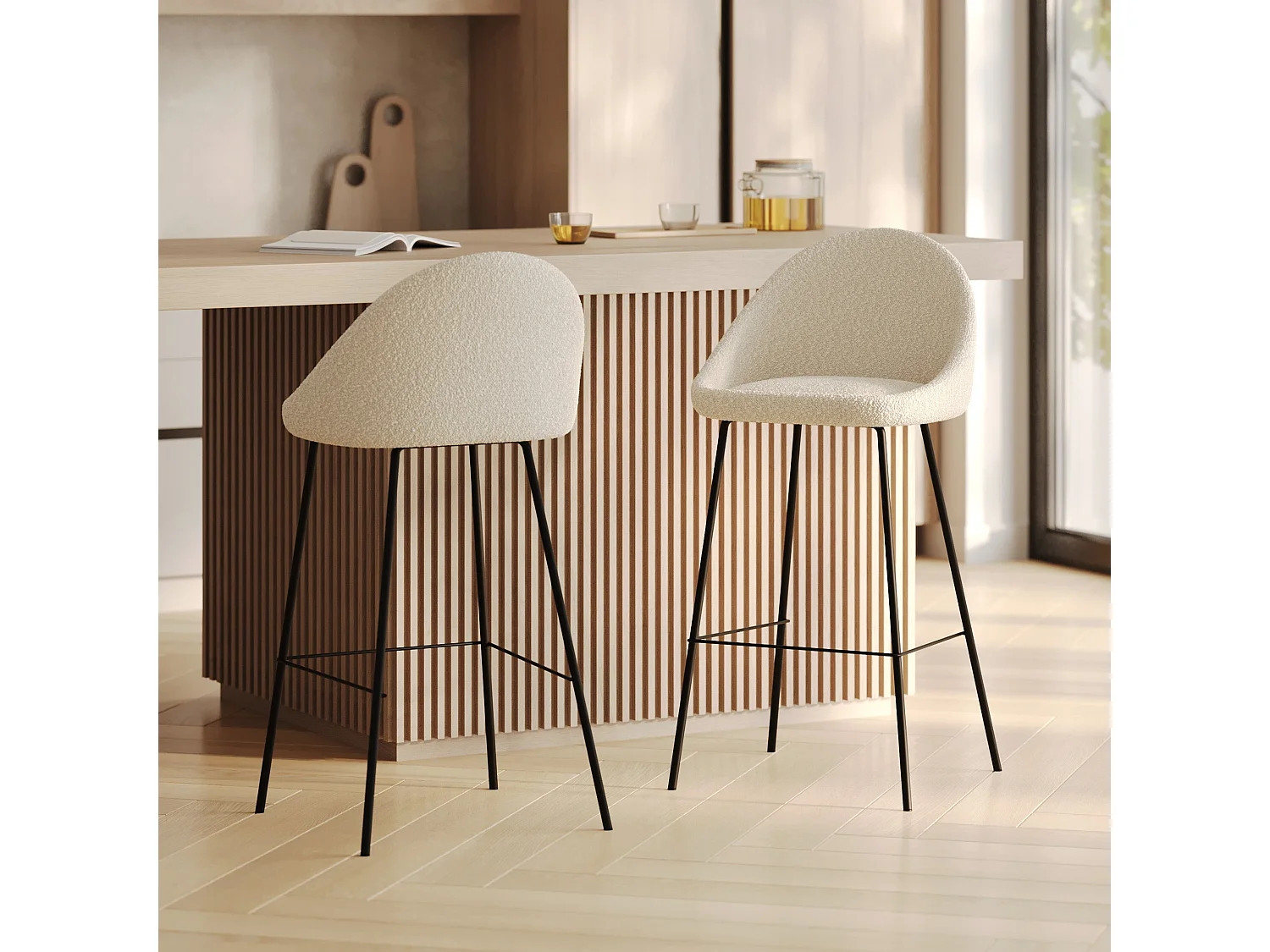 Set de 2 sillas de bar de media altura en tela beige 75 cm - Misty